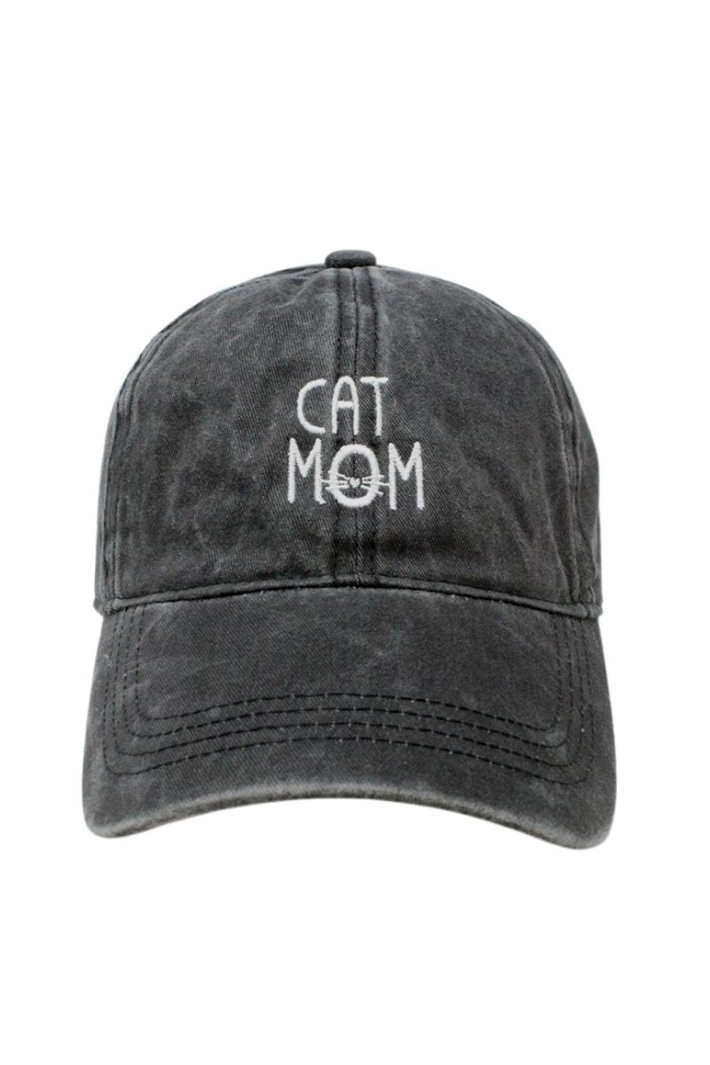 Cat Mom Baseball Cap In Washed Black