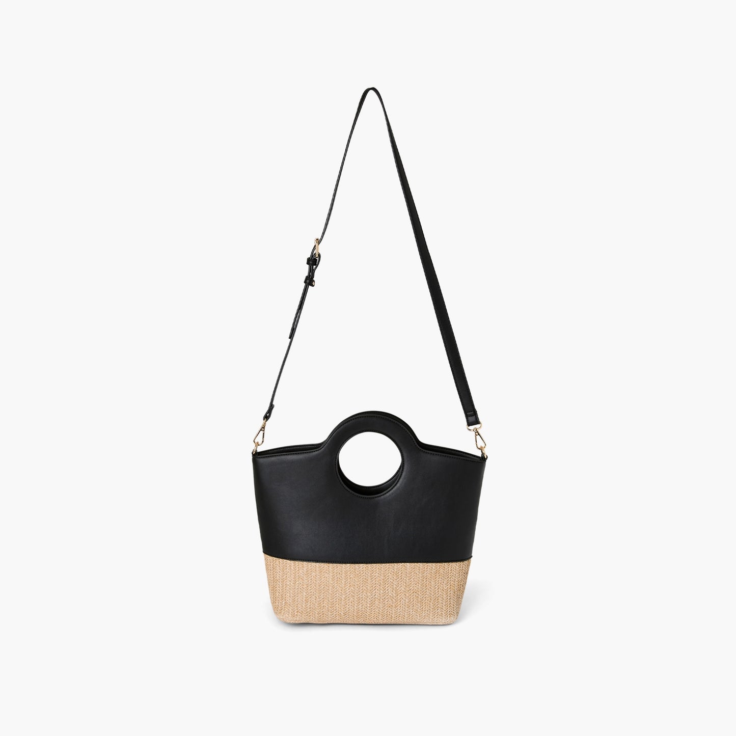 Vegan Leather And Straw Tote Purse