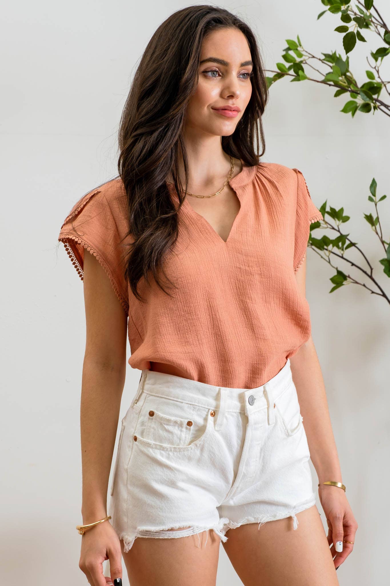 Dusty  Apricot Petal Sleeve Top, REBELRY BOUTIQUE, Arvada, CO