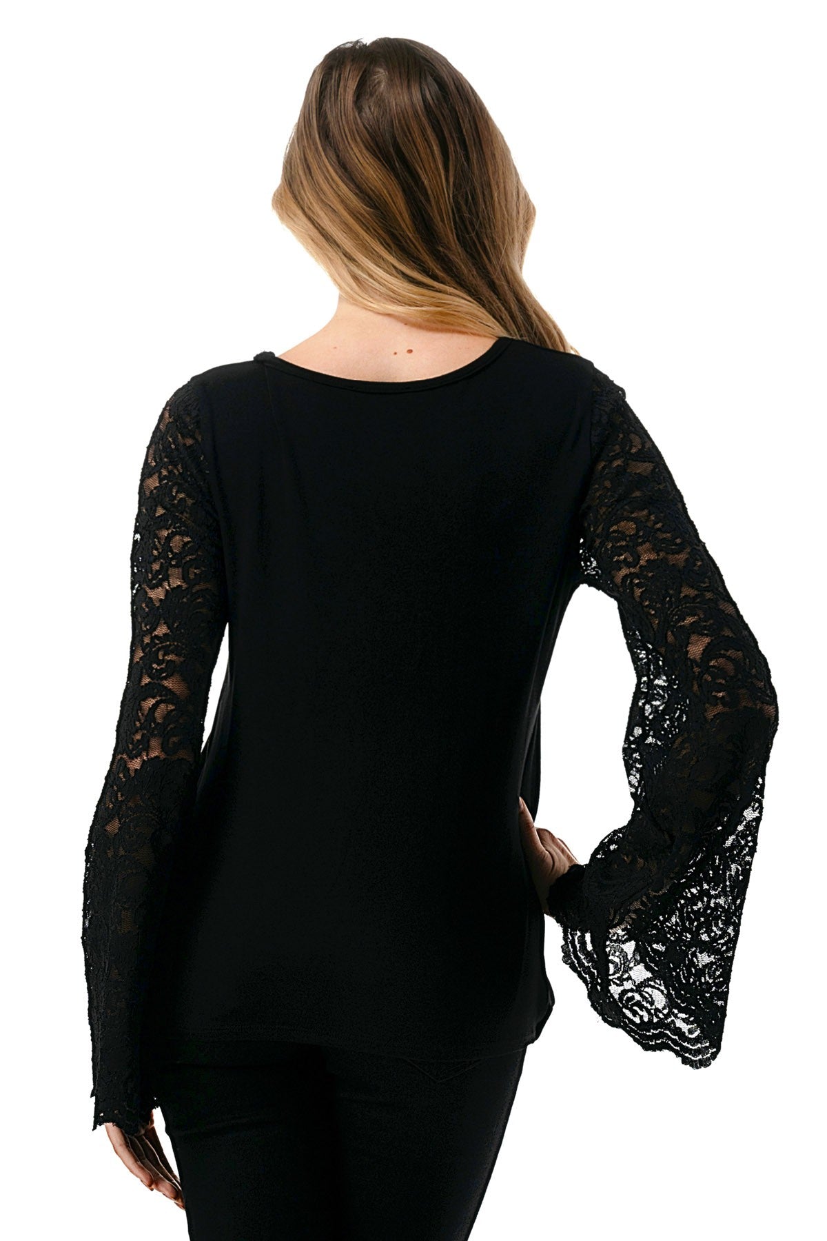 Black Surplice Top With Lace Sleeves