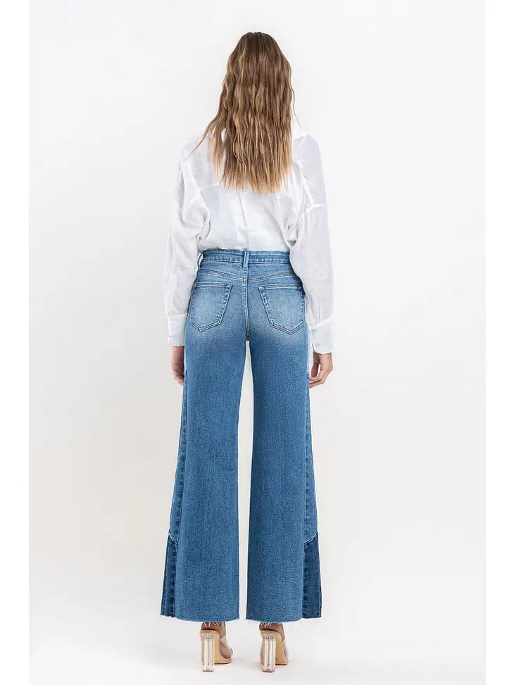 High Rise Wide Leg Jeans with Side Contrast