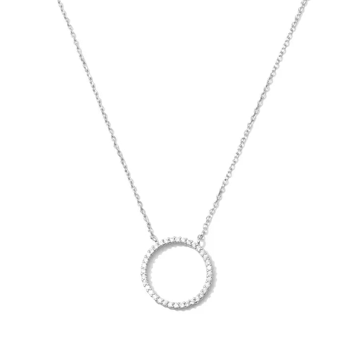 Silver Open Pave Circle Pendant Necklace