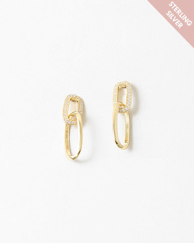 Gold And CZ Double Link Earring