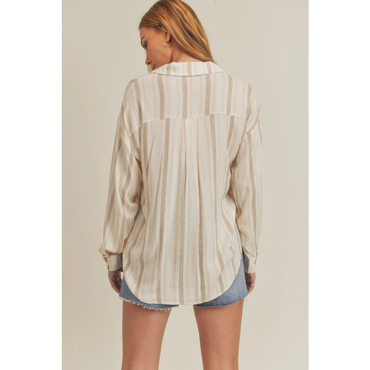 Cream Blouse With Brown And Peach Stripe