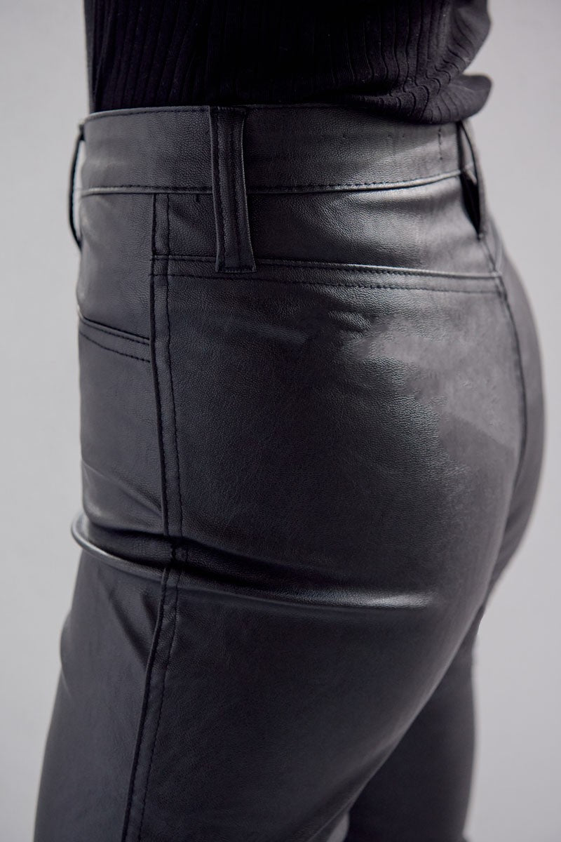 Black High Rise Faux Leather Pant With Zipper at Ankle