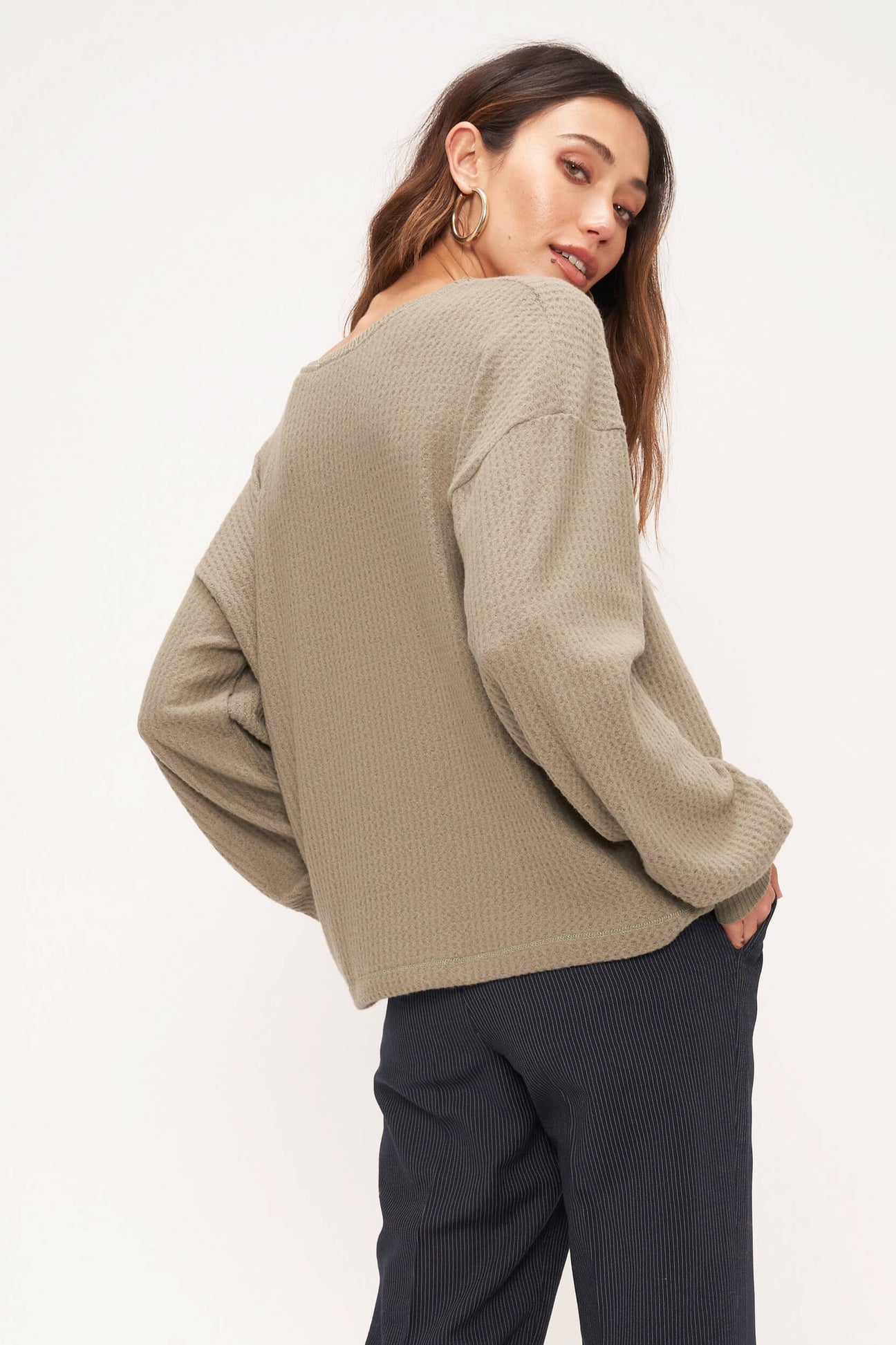 Arvin Brushed Thermal Long Sleeve Top In Wild Thyme