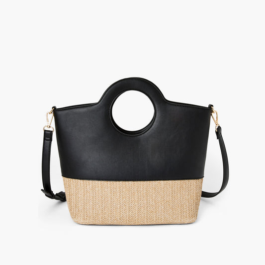 Vegan Leather And Straw Tote Purse