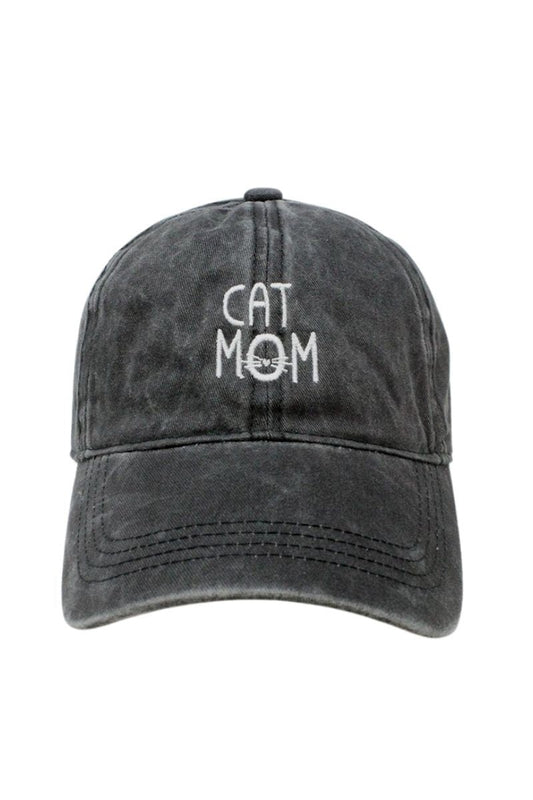 Cat Mom Baseball Cap In Washed Black