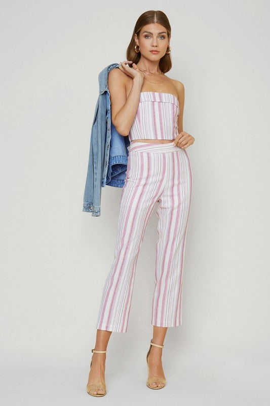 High Waist Cropped Striped Pant
