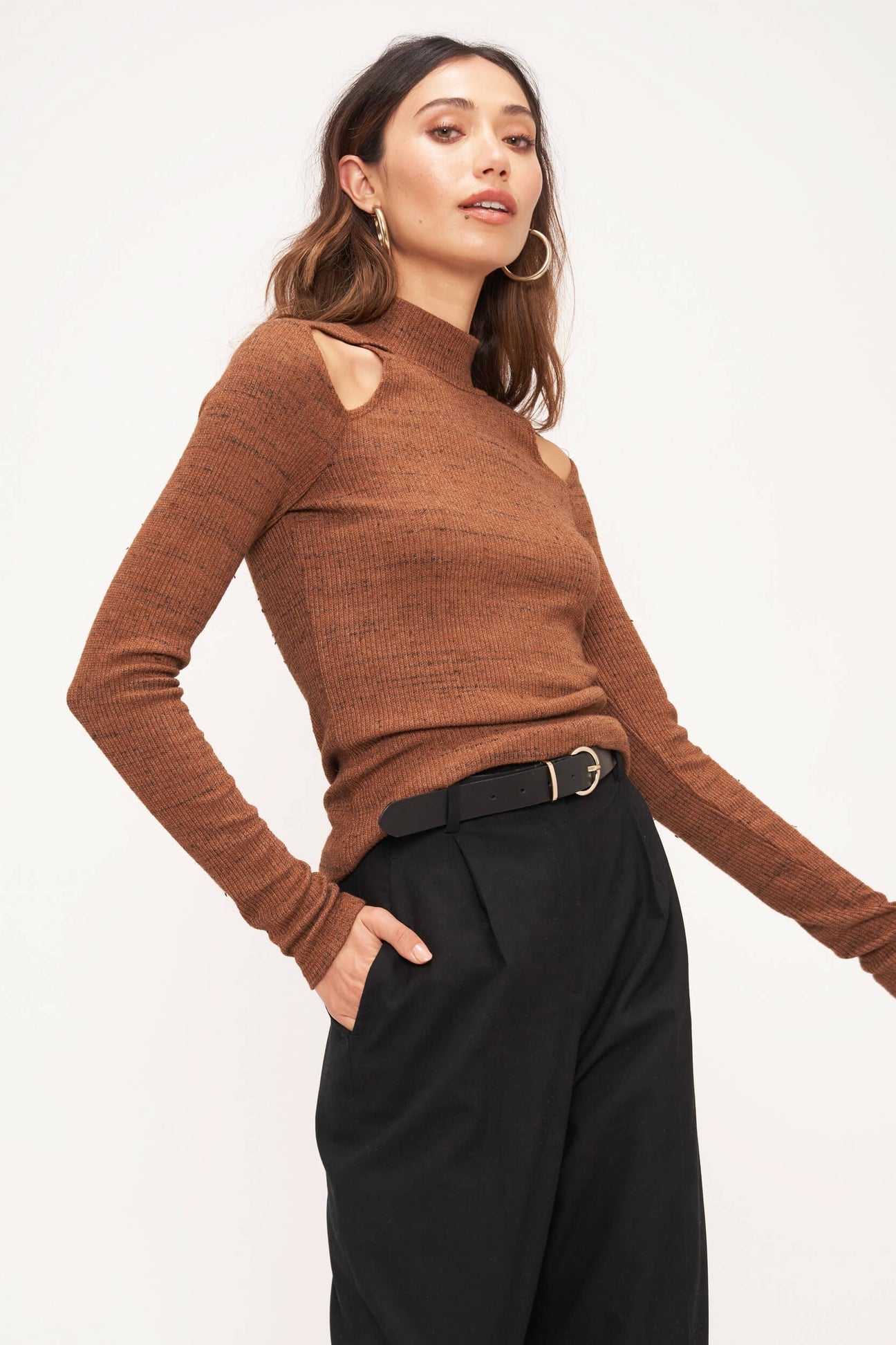 Cinnamon Spice Chloe Cut-Out Fitted Mock Neck Top