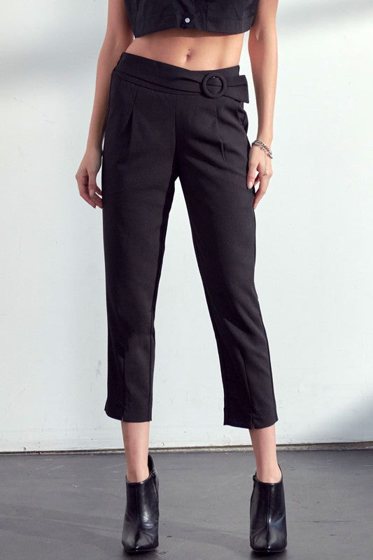 Black Cropped Pant With Self Belt