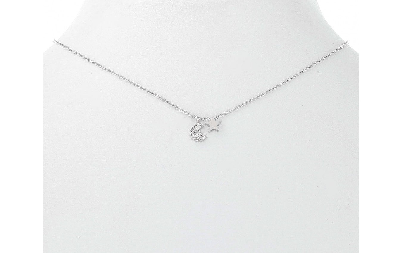 Silver Necklace With Pave Moon And CZ Star