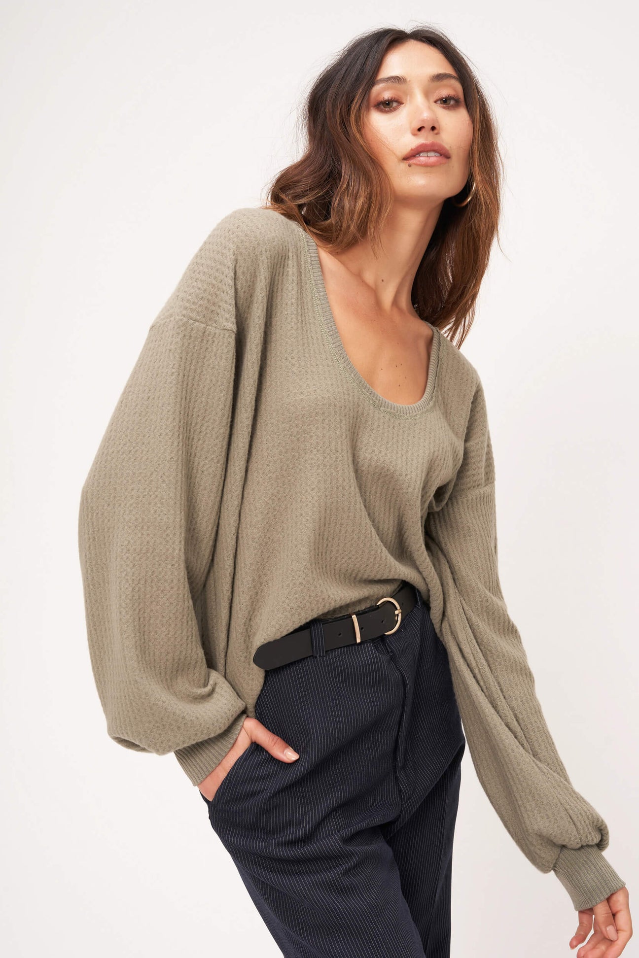 Arvin Brushed Thermal Long Sleeve Top In Wild Thyme