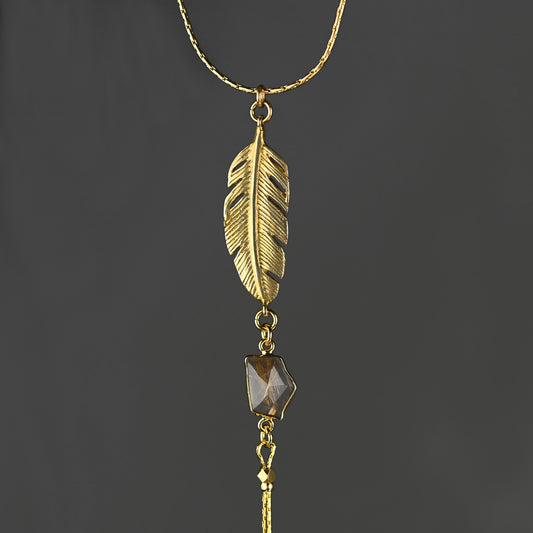 Feather Necklace With Golden Rutile & Tassel