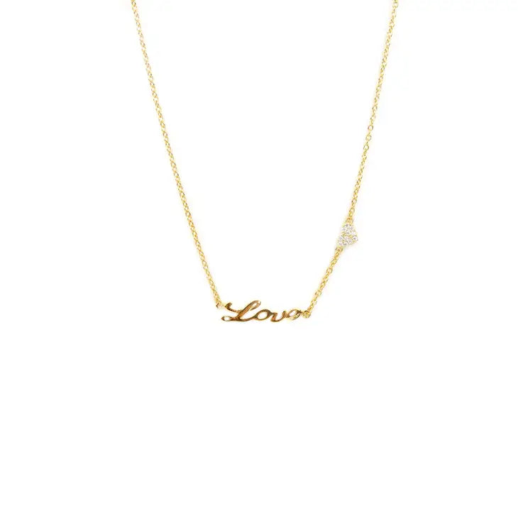 Gold over Gold Over Sterling LOVE with Pave Heart Necklace, REBELRY BOUTIQUE, Arvada, CO