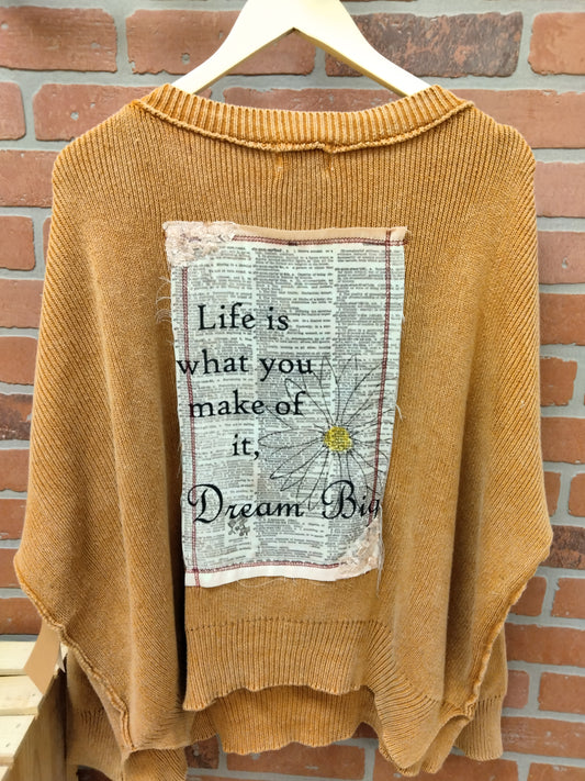 Tobacco Dye Washed Drop Shoulder Sweater With Patch On Back