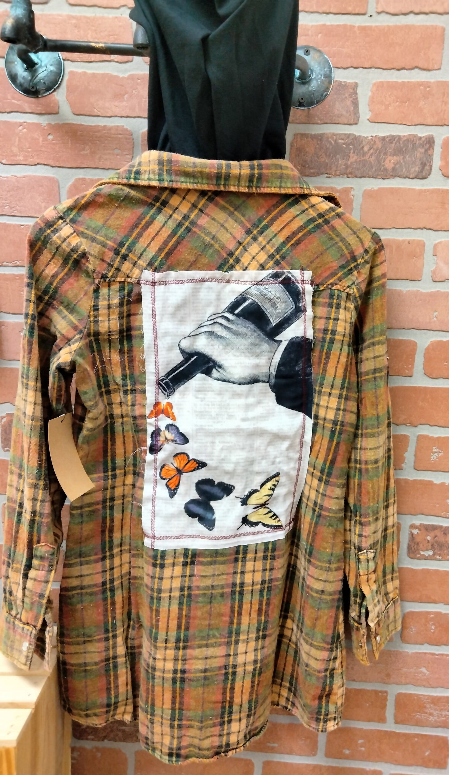 Green Plaid Flannel With Hoodie And Patch On Back