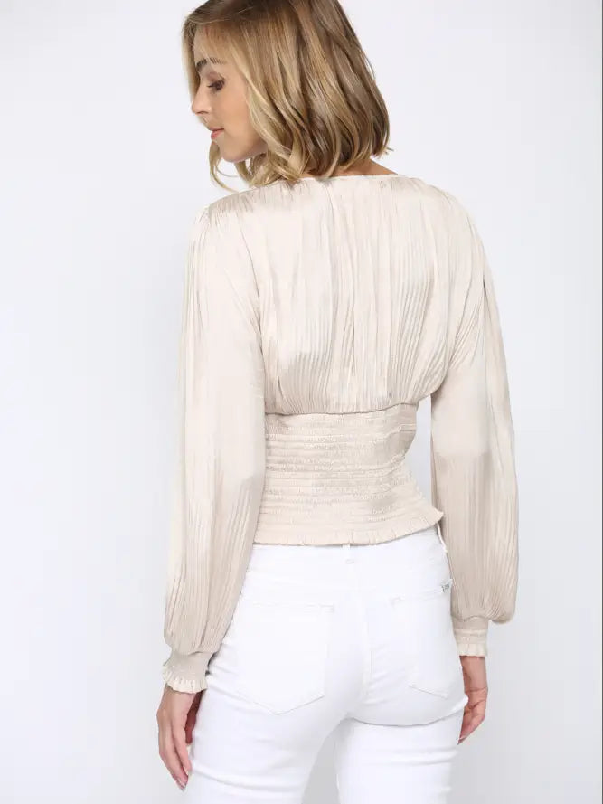 Ivory Satin Pleated Top