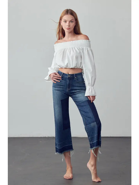 Mid Rise Raw Hem Crop Flare Jeans, REBELRY BOUTIQUE