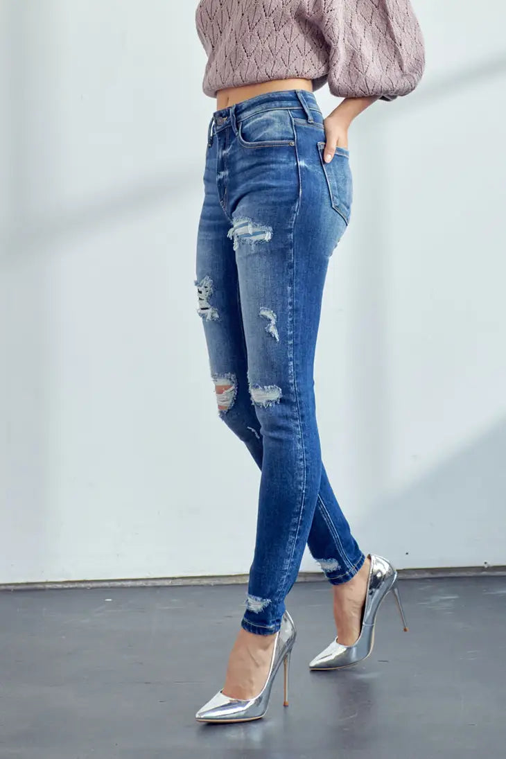 High Rise Distressed Skinny Jean