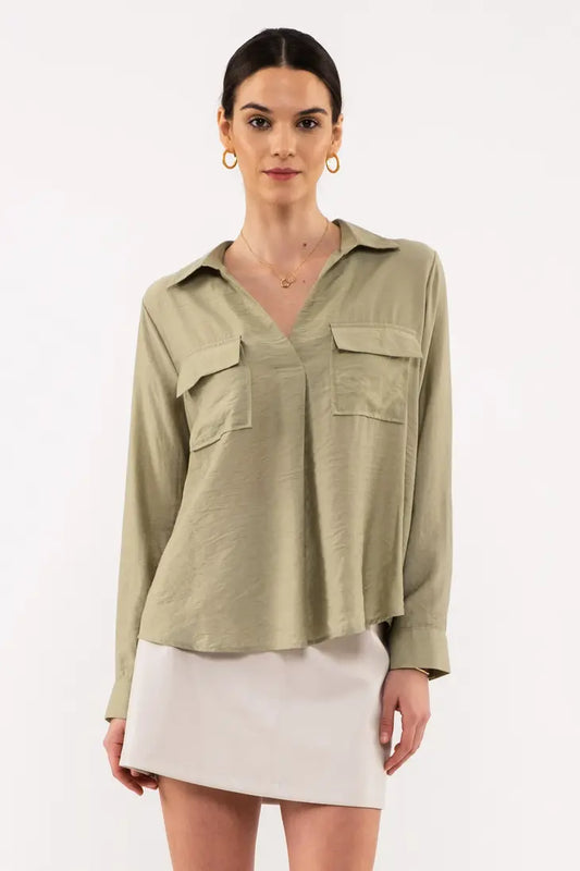 Roll Up Sleeve Pullover Top With Front Pockets, REBELRY BOUTIQUE, Arvada, CO