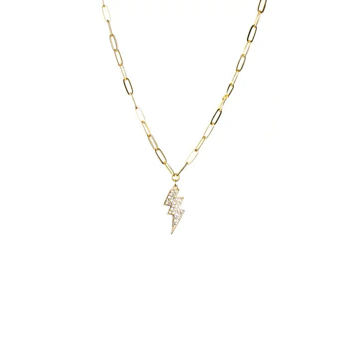 Pave Lightning Bolt Necklace In Gold, REBELRY BOUTIQUE, Arvada, CO