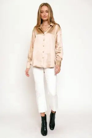 Honey Colored Silky Button Down Blouse