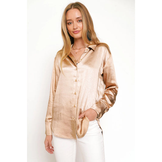 Honey Colored Silky Button Down Blouse