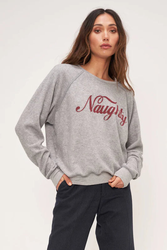 Heather Grey Naughty/Nice Reversible Crew Neck Sweatshirt
