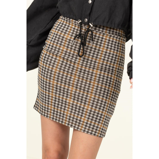 Mustard Plaid High Waisted Mini Skirt